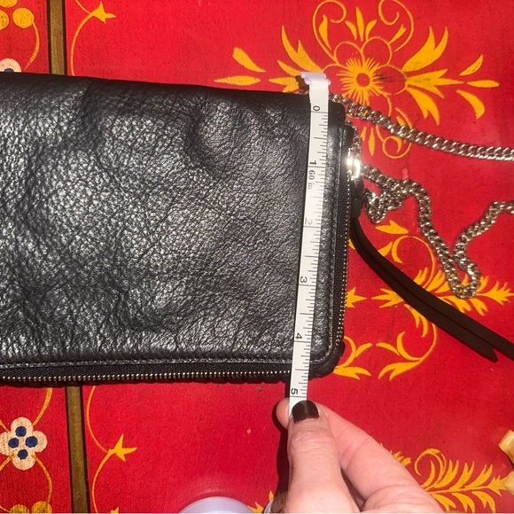 All Saints Black whipstitch cross body purse silver chain - Picture 10 of 13